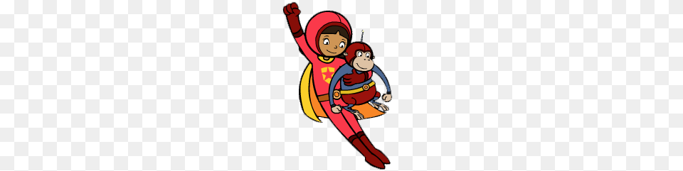 Wordgirl Flying Up With Captain Huggy Face, Book, Comics, Publication, Head Free Png Download