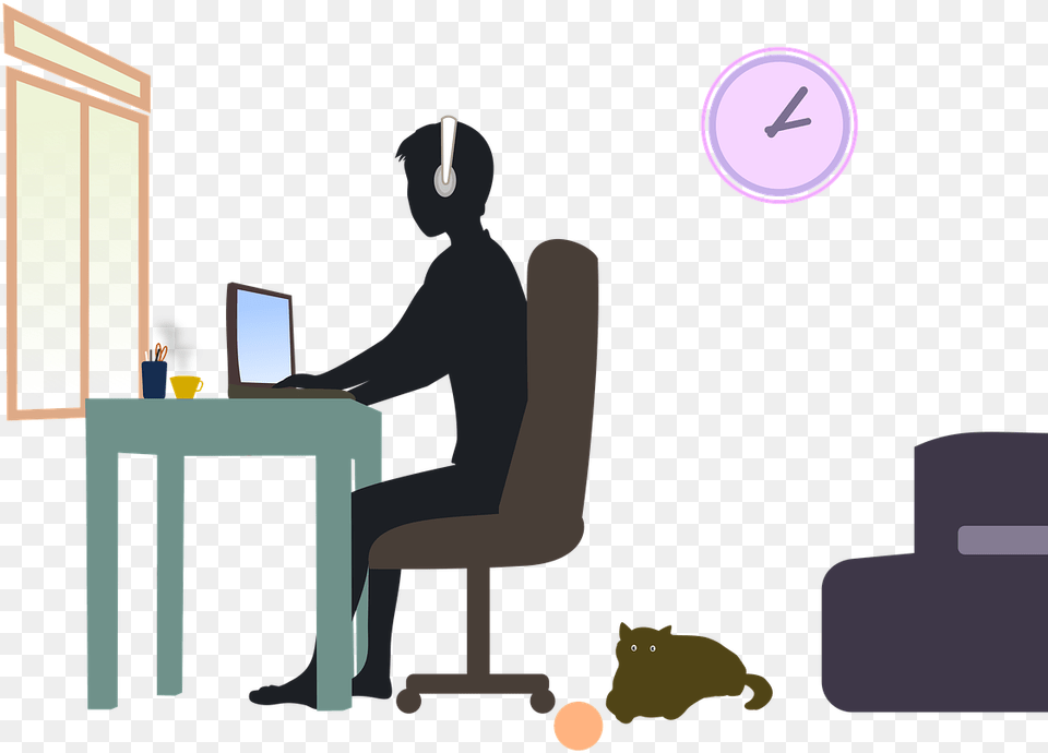 Work From Home Remote Working Work From Home Images, Table, Desk, Furniture, Person Free Png Download