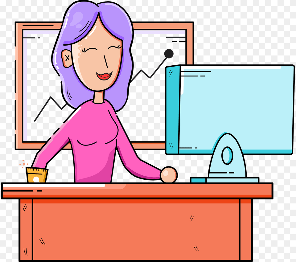 Work Woman Computer Table Clipart, Furniture, Baby, Person, Desk Free Png Download