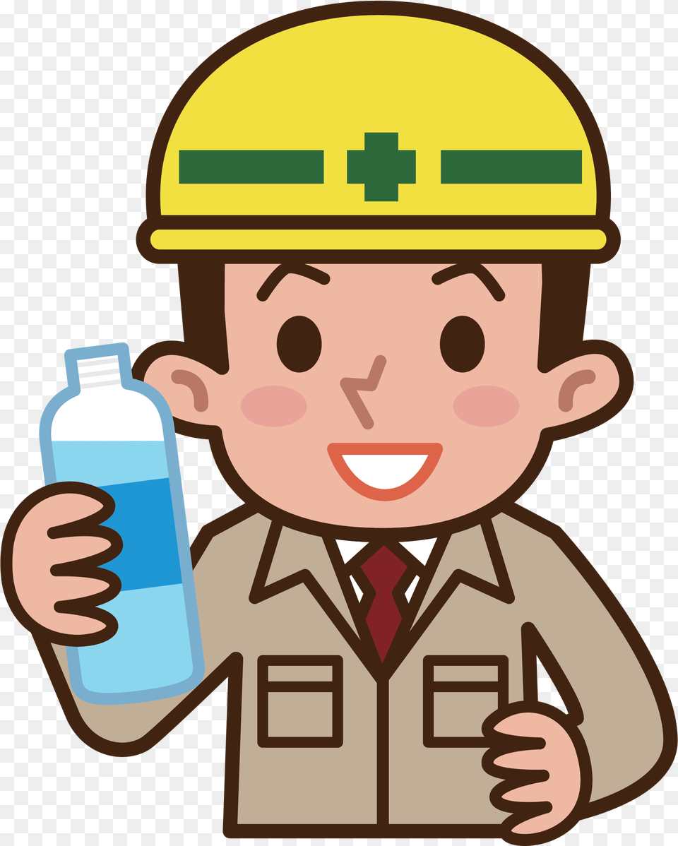Worker Drinking Water Cartoon, Clothing, Hardhat, Helmet, Face Png Image