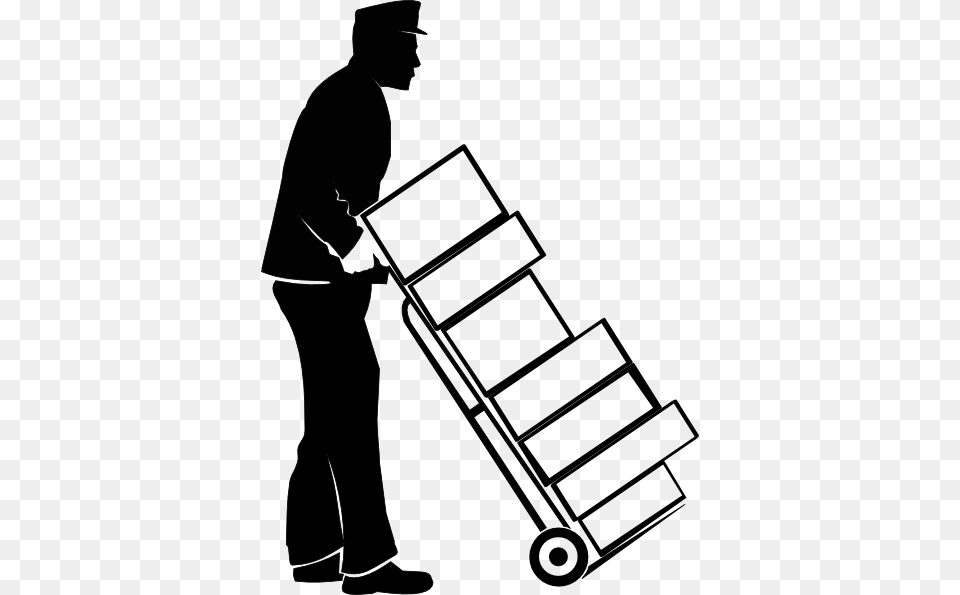 Worker Moving Trolley Black Clip Art, Adult, Male, Man, Person Png