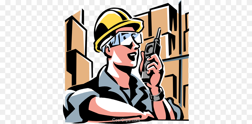 Worker Talking On A Walkie Talkie Royalty Free Vector Clip Art, Adult, Person, Man, Male Png