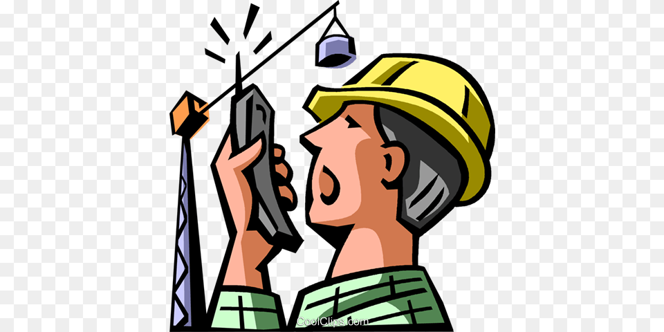 Worker Talking On A Walkie Talkie Royalty Vector Clip Art, Clothing, Hardhat, Helmet, Photography Png Image