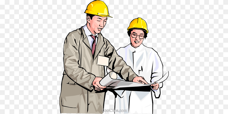Workers In Hard Hats Discussing Plans Royalty Vector Clip Art, Clothing, Hardhat, Helmet, Coat Free Png Download