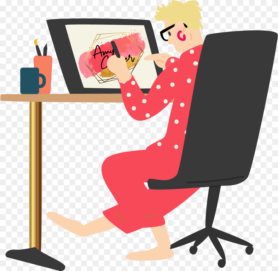 Working Drawing Tablet Illustration, Desk, Furniture, Table, Person Png