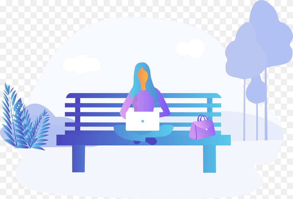 Working Girl Laptop Clipart, Furniture, Bench, Outdoors, Nature Free Transparent Png
