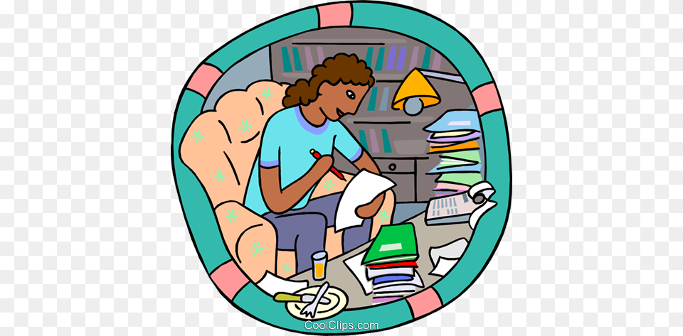 Working On School Assignments Royalty Vector Clip Art, Baby, Person, Reading, Book Free Transparent Png