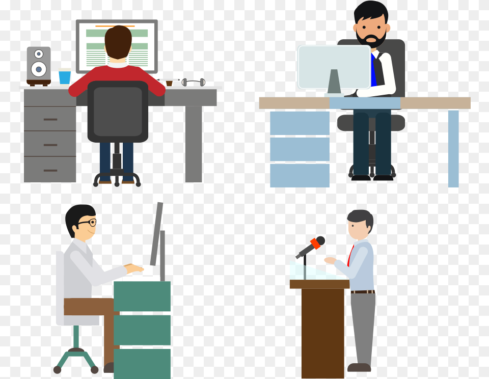 Working Vector Computer Worker People Working Vector, Table, Furniture, Desk, Person Free Png