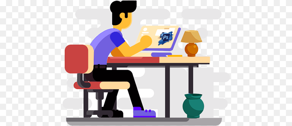Working With Computer Vector, Desk, Furniture, Table, Bulldozer Png