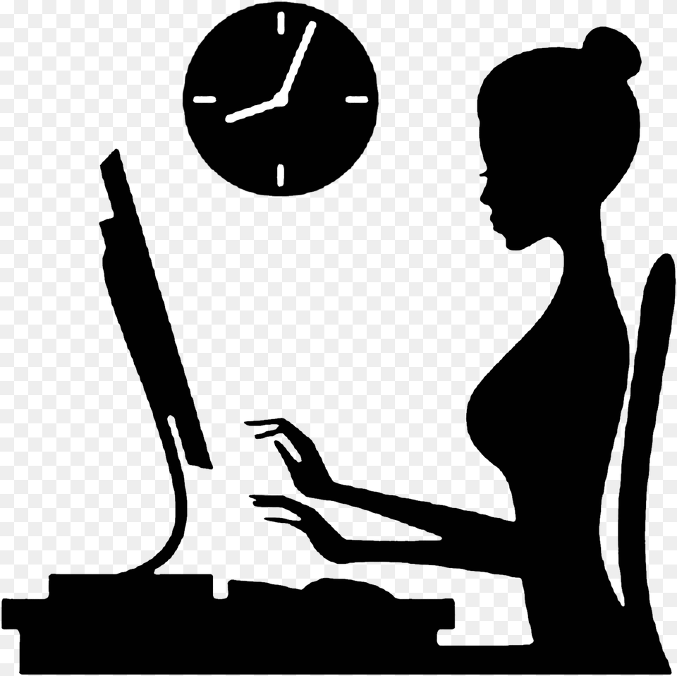 Working Woman Vector Clipart Download Lady At Computer Clipart, Analog Clock, Clock Png