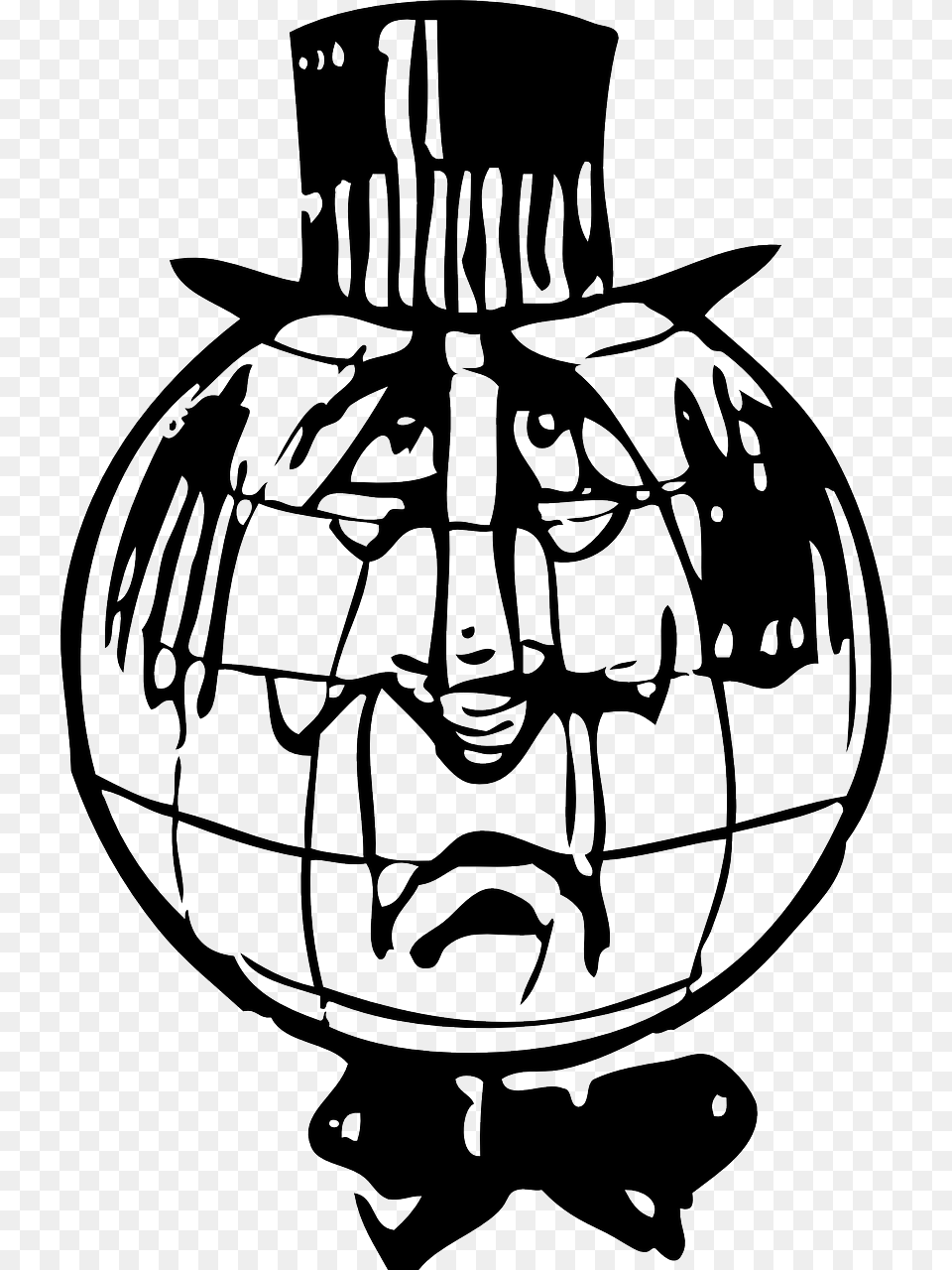 World Globe As A Man Face Wearing A Hat Black And White Clipart Sad, Stencil, Baby, Person, Head Free Png Download