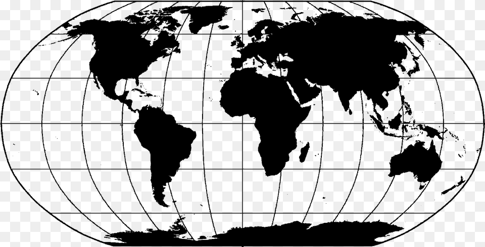 World Map Black Globe Map Black And White, Gray Free Png Download