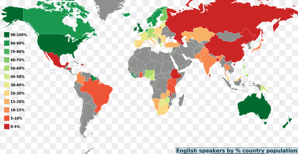World Map Percentage English Speakers By Country English On The World, Atlas, Chart, Diagram, Plot Png