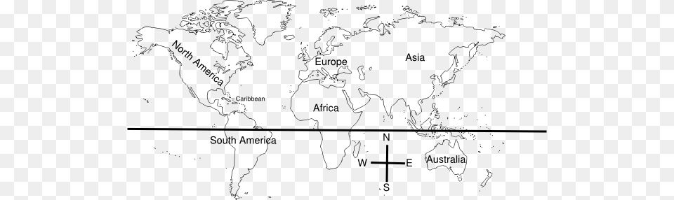 World Map With Continents And Caribbean Labelled Clip World Map Outline With Equator, Chart, Plot, Atlas, Diagram Free Png