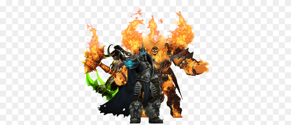 World Of Warcraft Group Of Characters With Fire, Flame, Animal, Canine, Dog Png Image