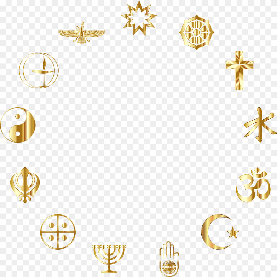 World Religious Symbols Gold Different Religion Symbols Transparent, Accessories, Earring, Jewelry, Cross Free Png Download
