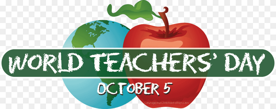 World Teachers Day October 5 Apple And Earth Globe World Teacher Day 2019, Food, Fruit, Plant, Produce Png