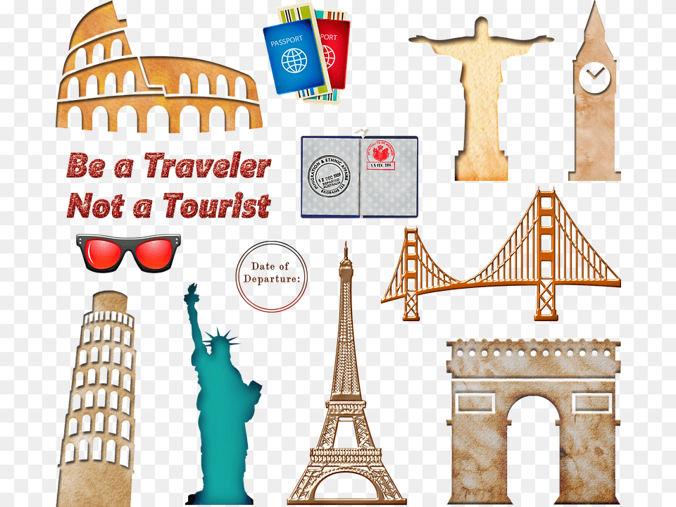 World Travel Landmarks Passport Travel Europe Statue Of Liberty, Architecture, Building, Tower, Cross Free Transparent Png