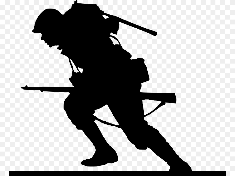 World War Soldier Run Attack Silhouette Defense Ww2 American Soldier Silhouette, Gray Free Png Download