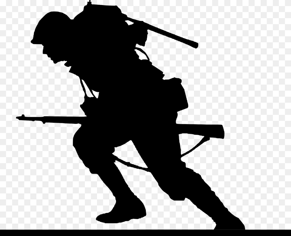 World War Soldier Silhouette Run Attack Silhouette Ww2 Soldier Silhouette, Gray Png Image