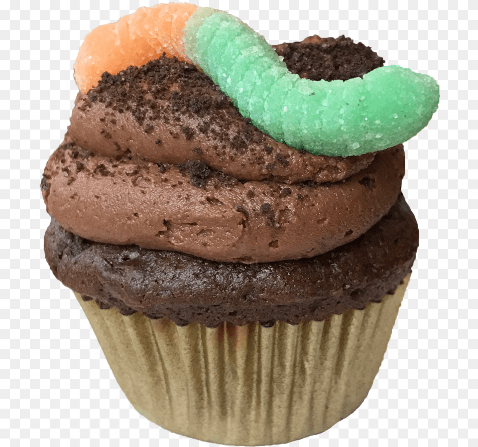 Worms Dirt Cupcake, Cake, Cream, Dessert, Food Free Png Download