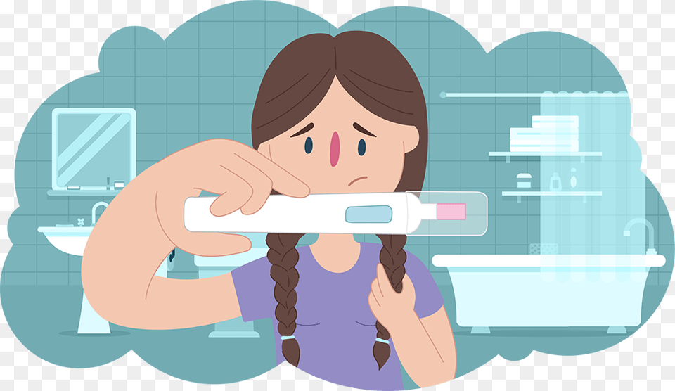 Worried Young Girl Holding Up Pregnancy Test In Bathroom Pregnant Kidshelpline, Person, Face, Head Free Transparent Png