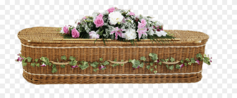 Woven Wicker Coffin Decorated With Flowers, Flower, Plant, Rose, Flower Arrangement Free Png Download