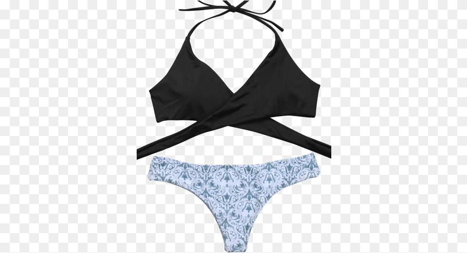 Wrap Bikini Top And Baroque Bottoms Bikini Top Black And White, Clothing, Underwear, Lingerie, Swimwear Free Transparent Png