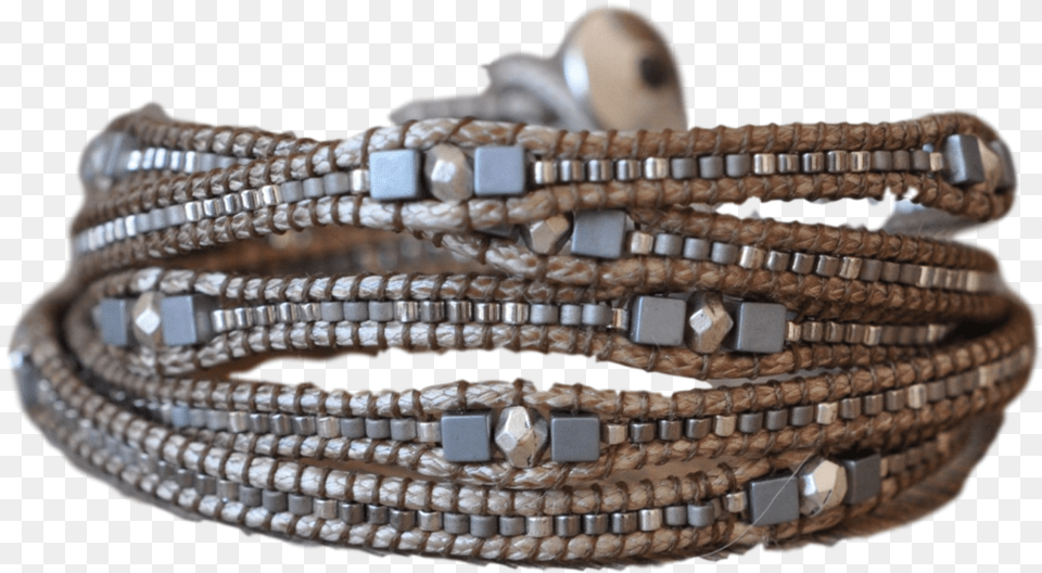 Wrap Bracelet Beaded In Silver Grey And Gold Tread, Accessories, Jewelry, Cuff, Belt Png