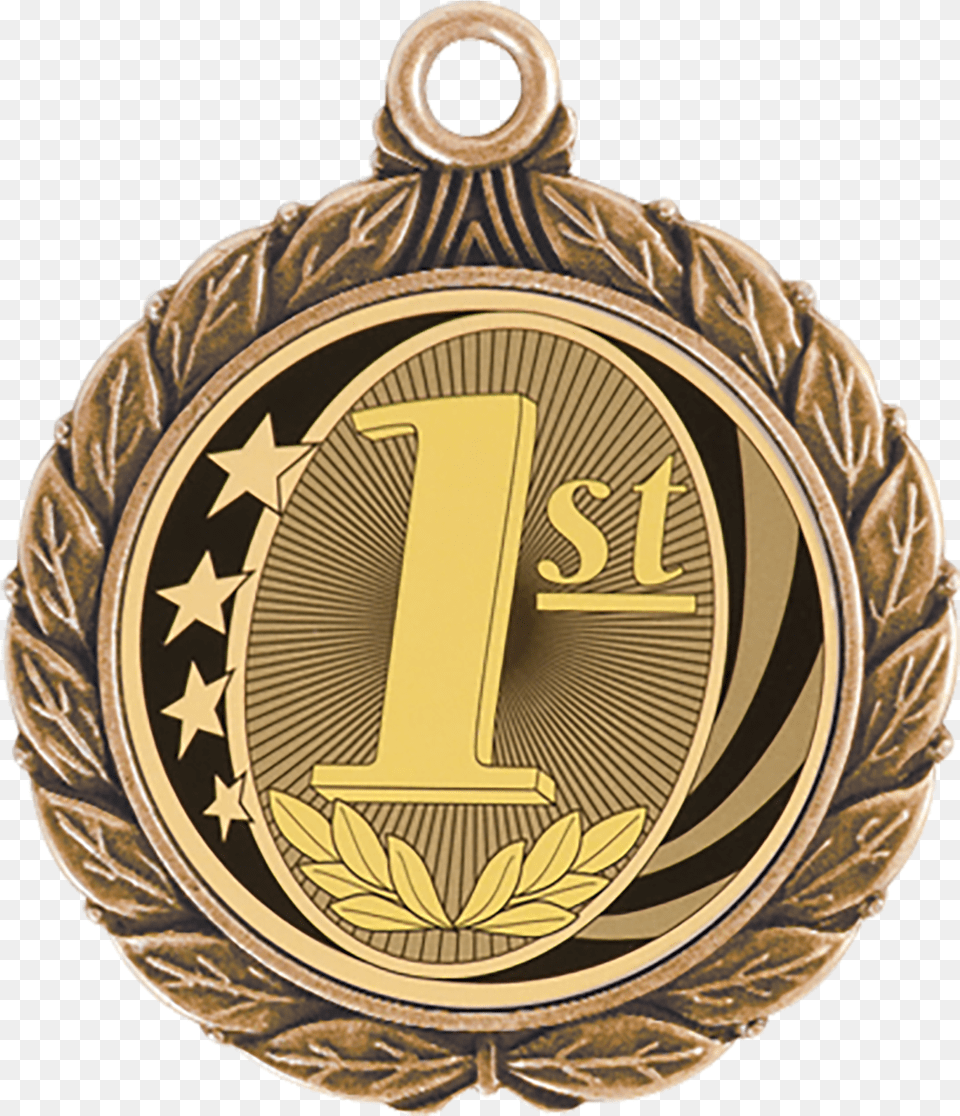 Wreath 1st Place Medal Emblem, Badge, Gold, Logo, Symbol Png Image