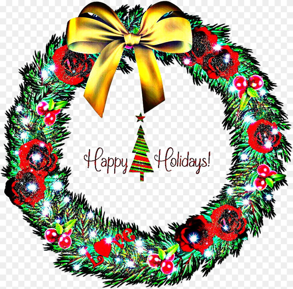 Wreath Christmas Tree Flowers Happy Holidays, Person Free Png