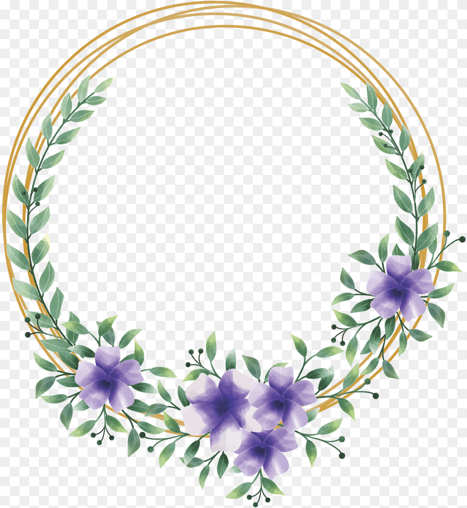 Wreath Flower Circle Geometric Glitter Gold Watercolor, Plant, Purple, Oval, Accessories Png Image