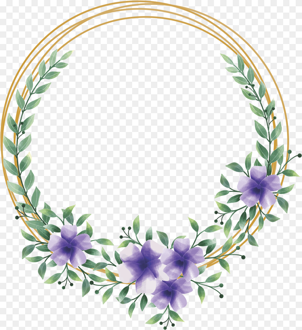 Wreath Flower Circle Geometric Glitter Gold Watercolor Gold Circle With Flowers, Plant, Purple, Oval, Pattern Free Png Download