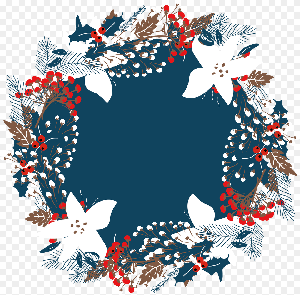 Wreath Illustration Vector Border Blue Christmas Wreath Vector Free, Art, Floral Design, Graphics, Pattern Png