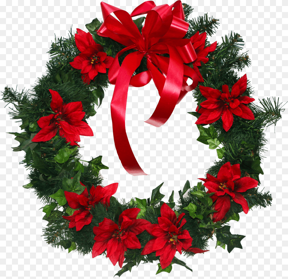 Wreath Poinsettia Cut Flowers Christmas Wreath Christmas Flower, Plant Png Image