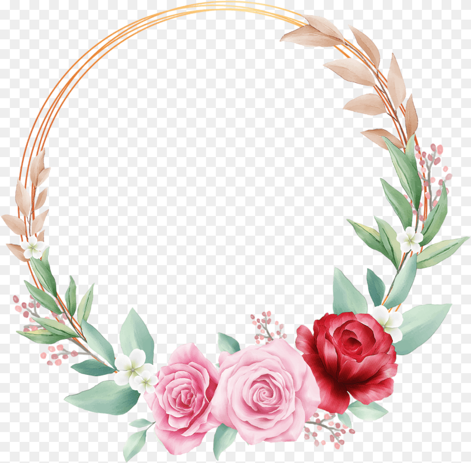 Wreath Rose Circle Geometric Glitter Gold Watercolor Roses Frame Circle, Flower, Flower Arrangement, Plant, Art Png Image