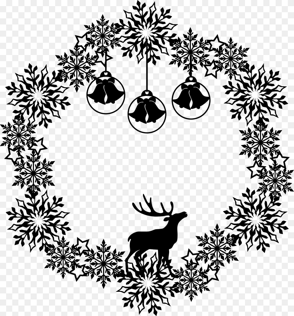 Wreath Silhouette Reindeer Snowflake Wreath Reindeer, Gray Png Image