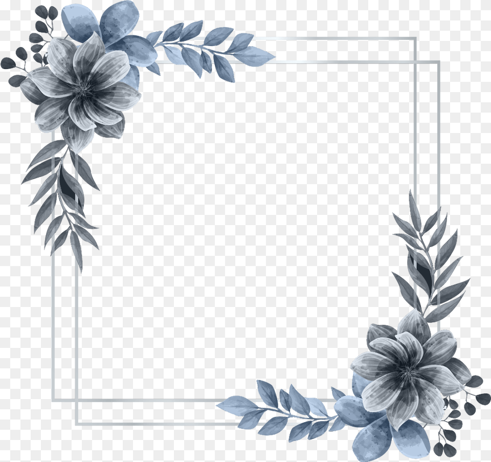Wreath Square Flower Floral Frame Silver Glitter Silver Wedding Frame, Plant, Art, Dahlia, Petal Png Image