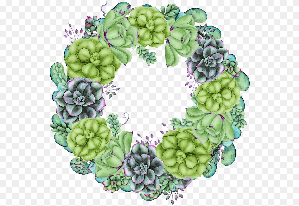 Wreath Succulent Floral Image On Pixabay Transparent Watercolor Succulent Wreath, Art, Floral Design, Graphics, Pattern Free Png Download