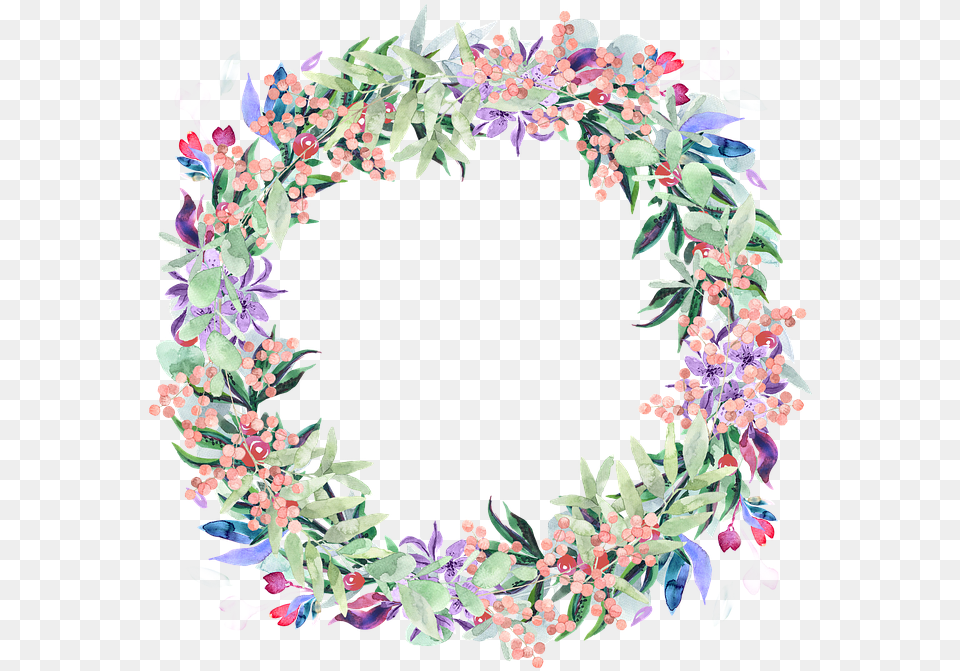 Wreath Watercolor Floral Berries Spring Flowers, Plant Free Png