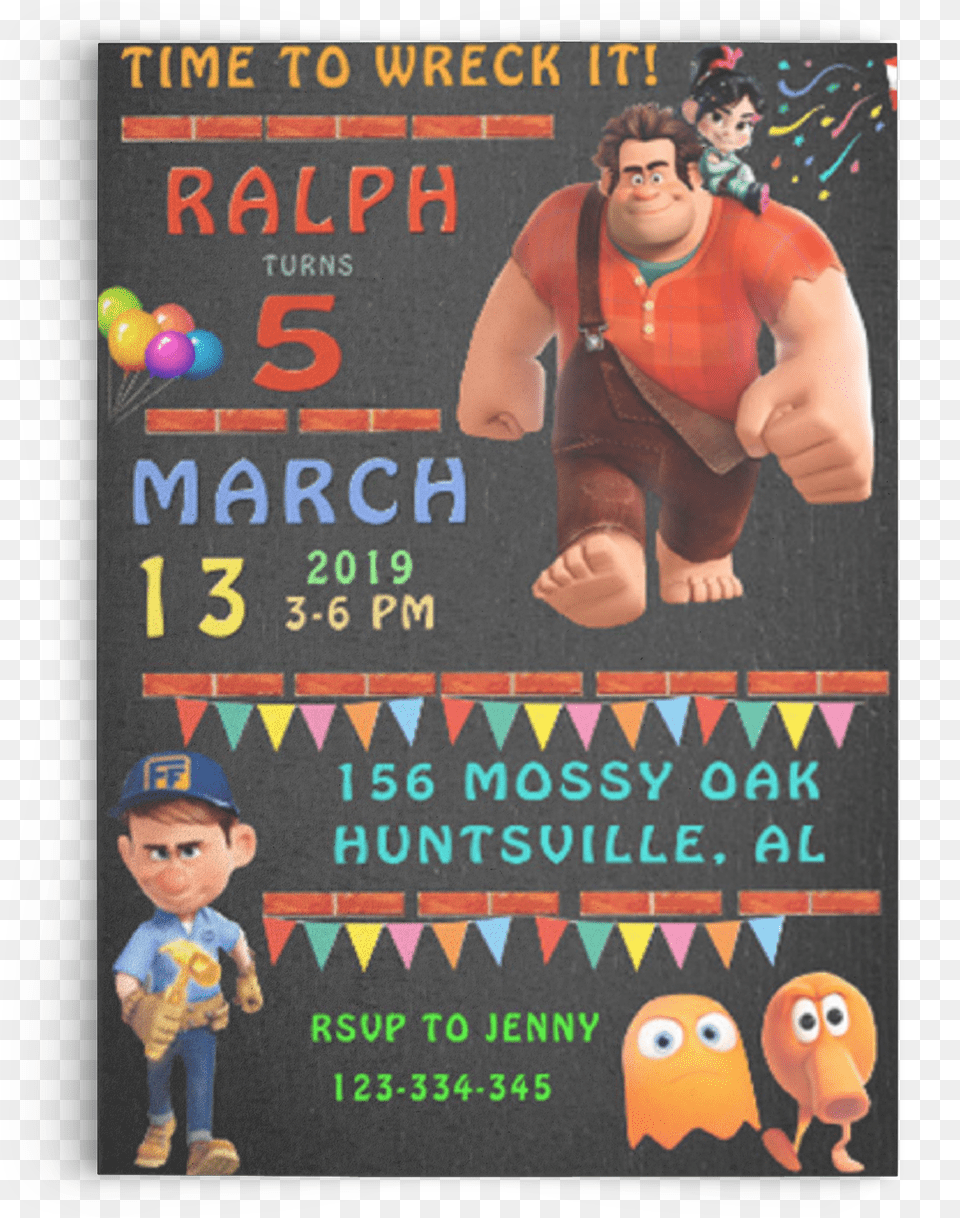 Wreck It Ralph Birthday Party Invitation Poster, Adult, Male, Person, Baby Png