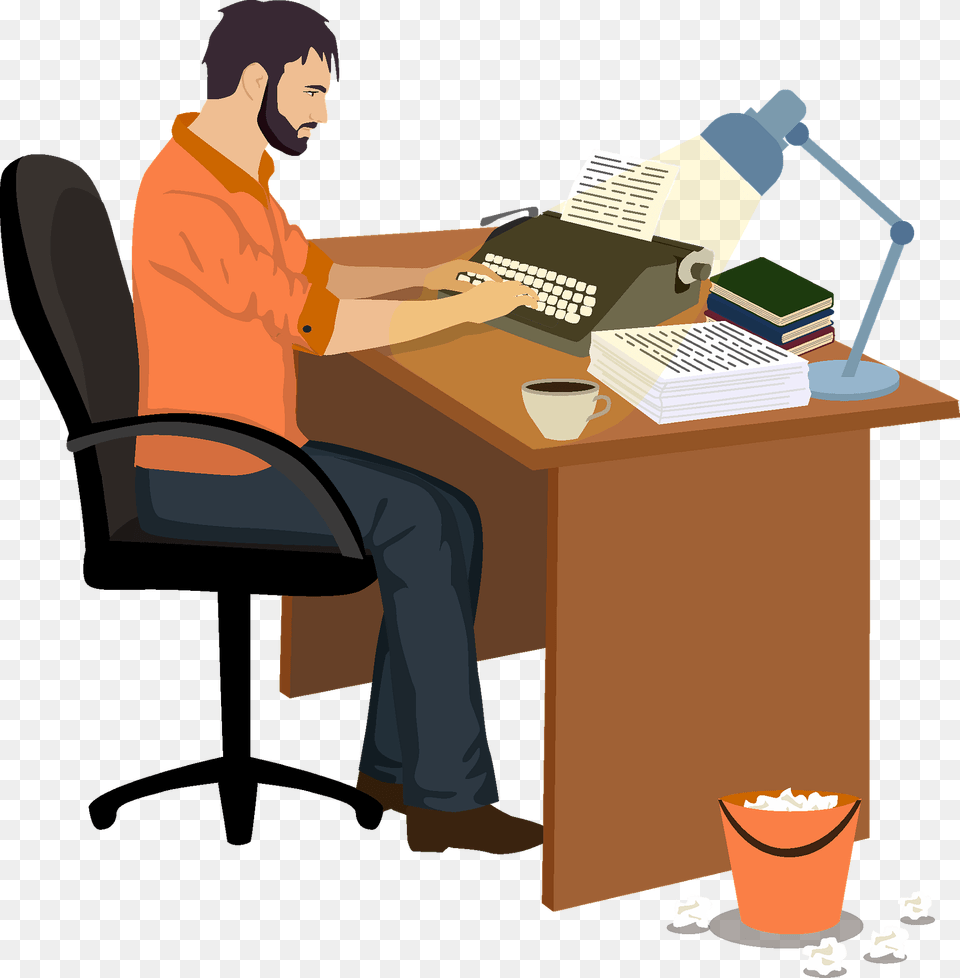 Writer Clipart, Table, Desk, Furniture, Person Free Transparent Png