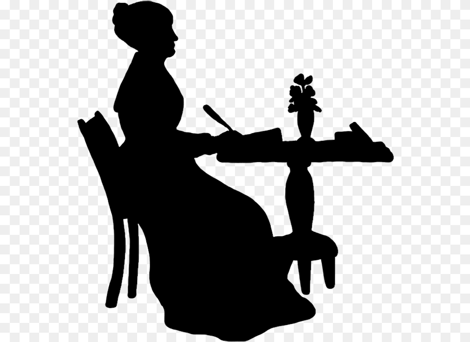 Writing Silhouette At Getdrawings Silhouette Of A Woman Writing, Gray Png Image
