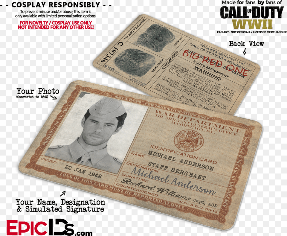 Wwii War Department Call Of Duty Ghostbusters Id, Text, Person, Man, Male Free Transparent Png