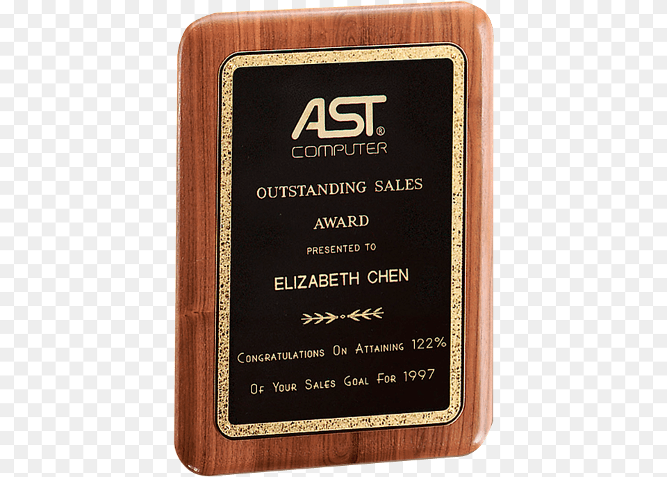 X 12 Walnut Plaque With Gold Florentine Border And Solid American Walnut Plaque With A Precision Elliptical, Blackboard Free Png Download