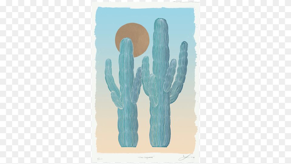 X 22quot Hand Carved Inked Amp Burnished Block Print Illustration, Cactus, Plant, Person Png Image