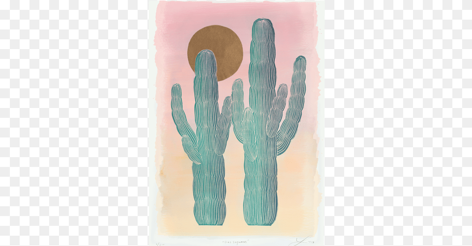 X 22quot Hand Carved Inked Amp Burnished Block Print Illustration, Cactus, Plant, Person, Clothing Png Image
