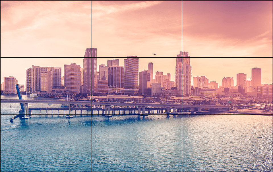 X 3 Video Wall Videowalldelivery Miami Sunset, Architecture, Water, Urban, Pier Free Png Download