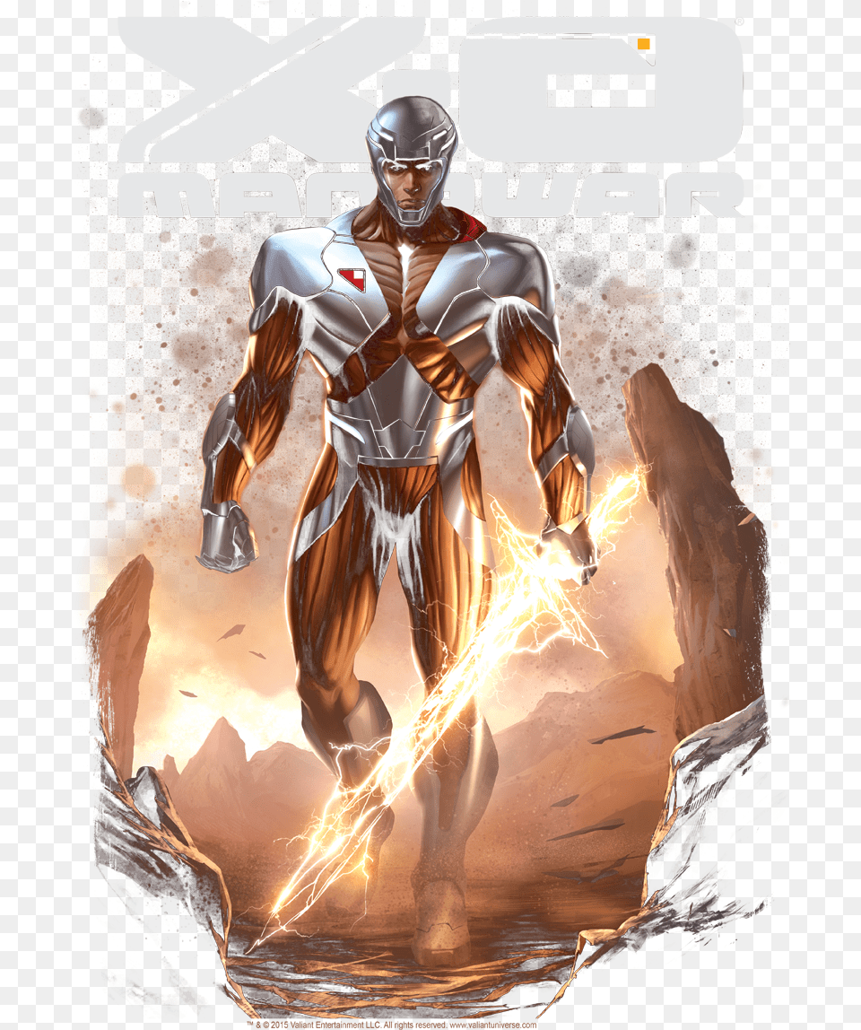 X O Manowar Lightning Sword Menu0027s Ringer Tshirt Valiant Comic Book, Comics, Publication, Adult, Person Png