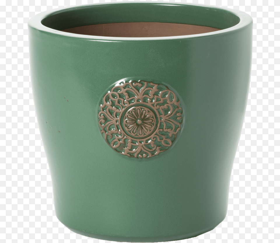 X11 H Round Planter Wmedallion Accenttitle 13 Ceramic, Art, Porcelain, Pottery, Cup Png Image